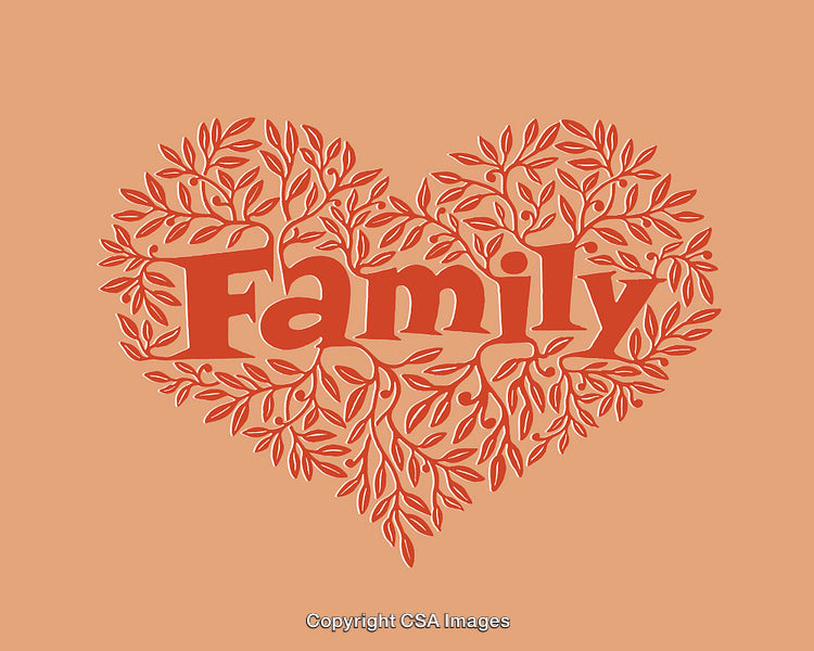 Heart Shaped Family-Themed Artwork With Decorative Leafy Design