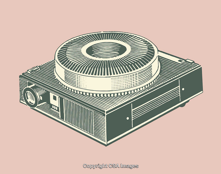 Vintage Projector Line Art Illustration on Pale Pink Background