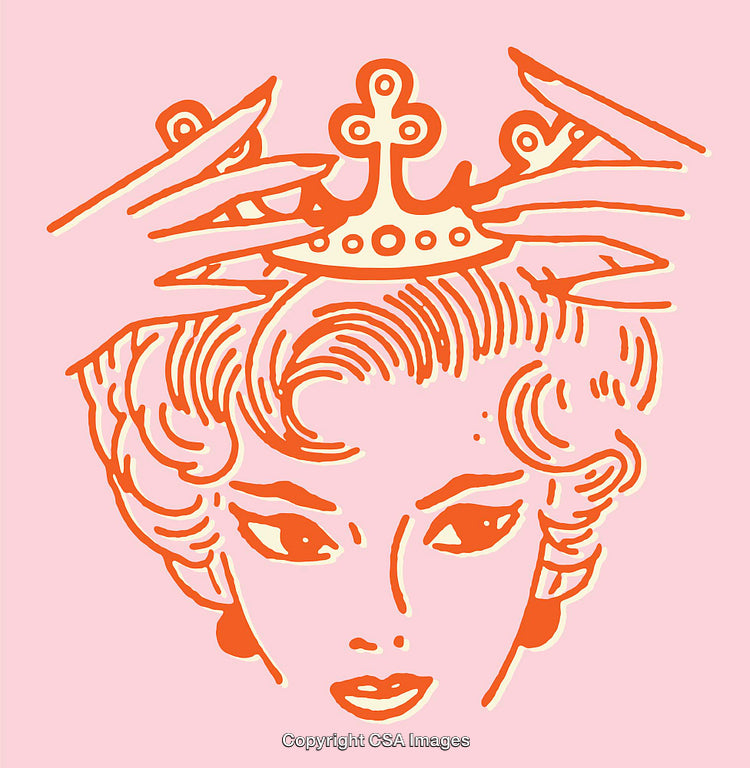 Pop Art Styled Graphic of Woman Being Crowned on Pink Background