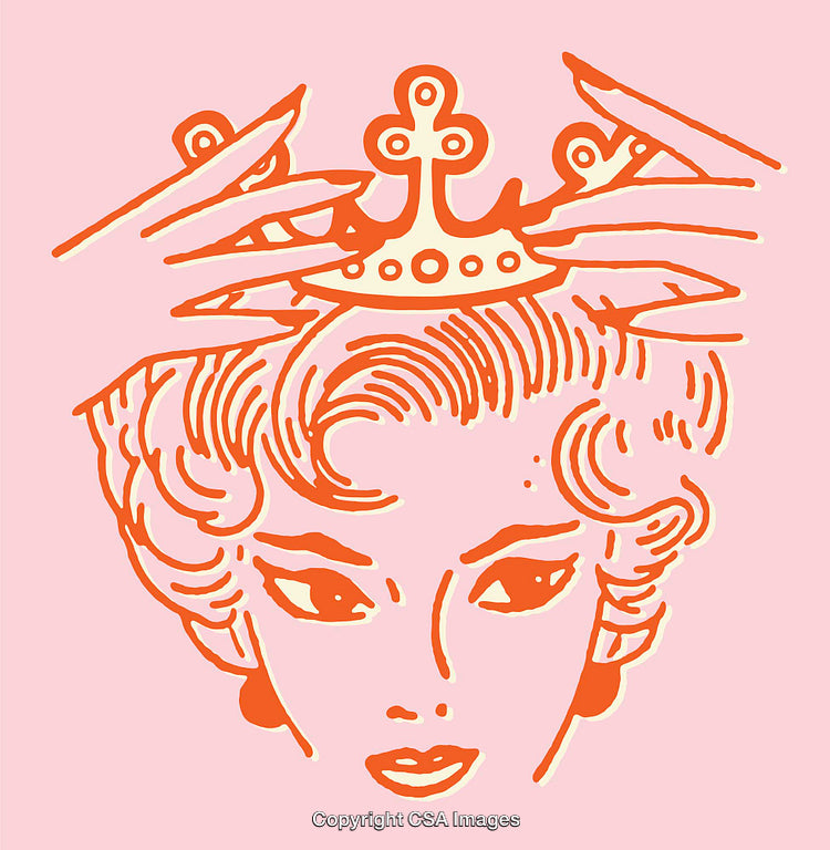 Pop Art Styled Graphic of Woman Being Crowned on Pink Background