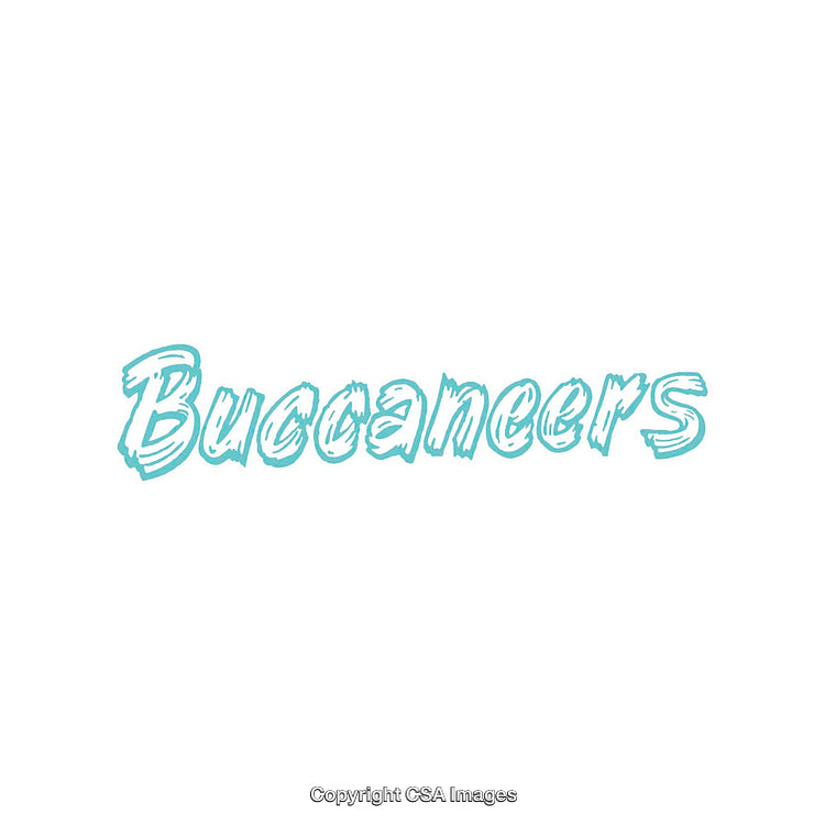 Buccaneers Text in Dynamic Font with Turquoise Color on White Background