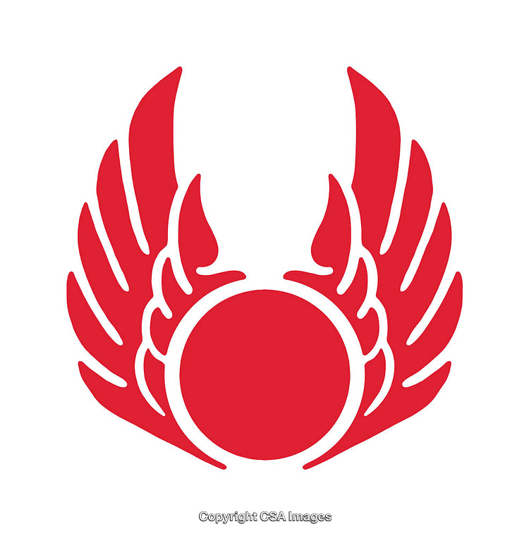Red Winged Emblem with Circular Center on White Background