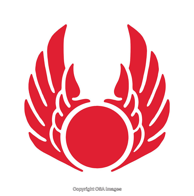 Red Winged Emblem with Circular Center on White Background