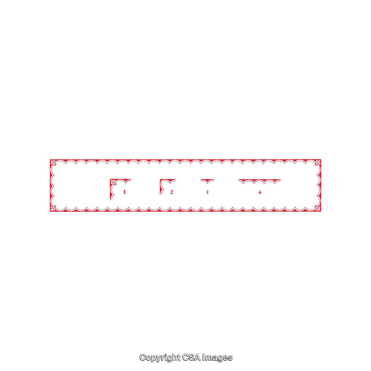 Stylized Red Edged Rectangular Frame With Intricate Corner Decorations