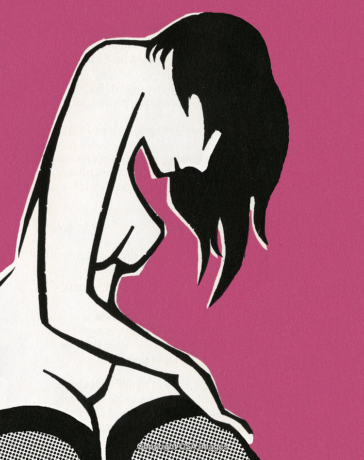 Stylized Feminine Silhouette Artwork on Pink Background in Modern Design