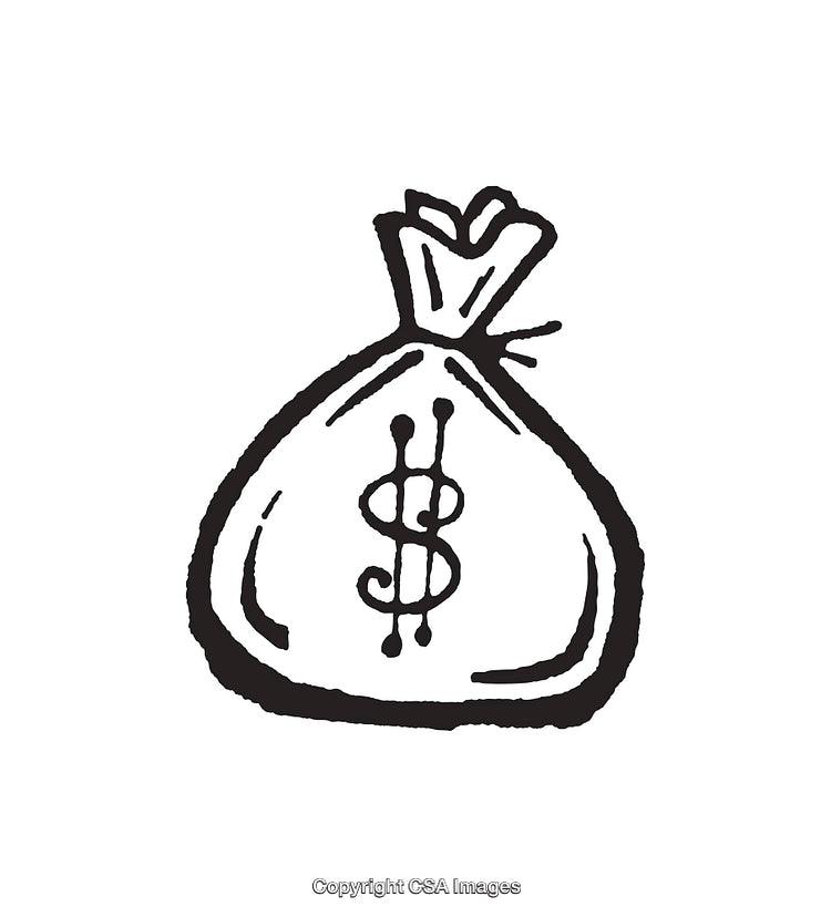Black and White Line Art Illustration of a Money Bag with Dollar Sign