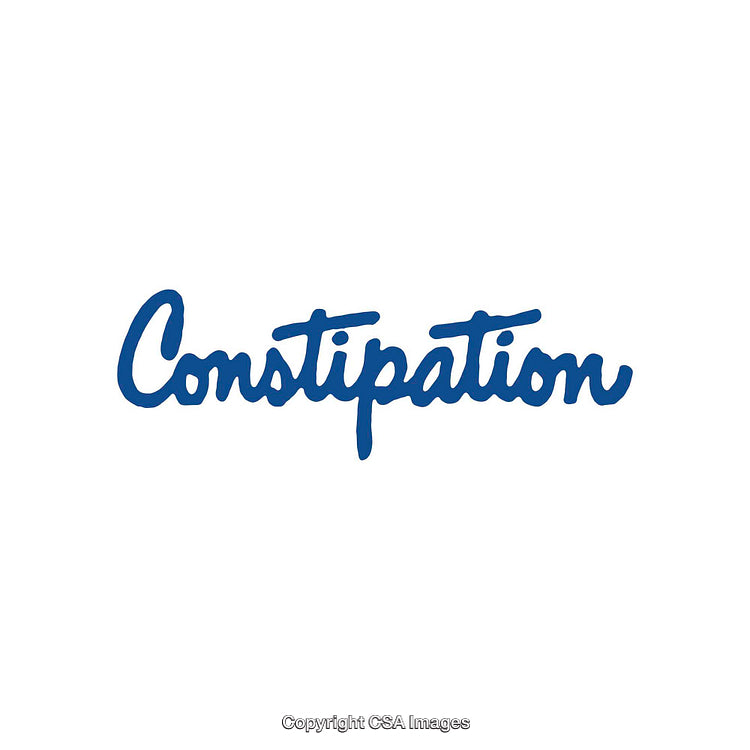 Blue Handwritten Text Featuring the Word 'Constipation' on White Background