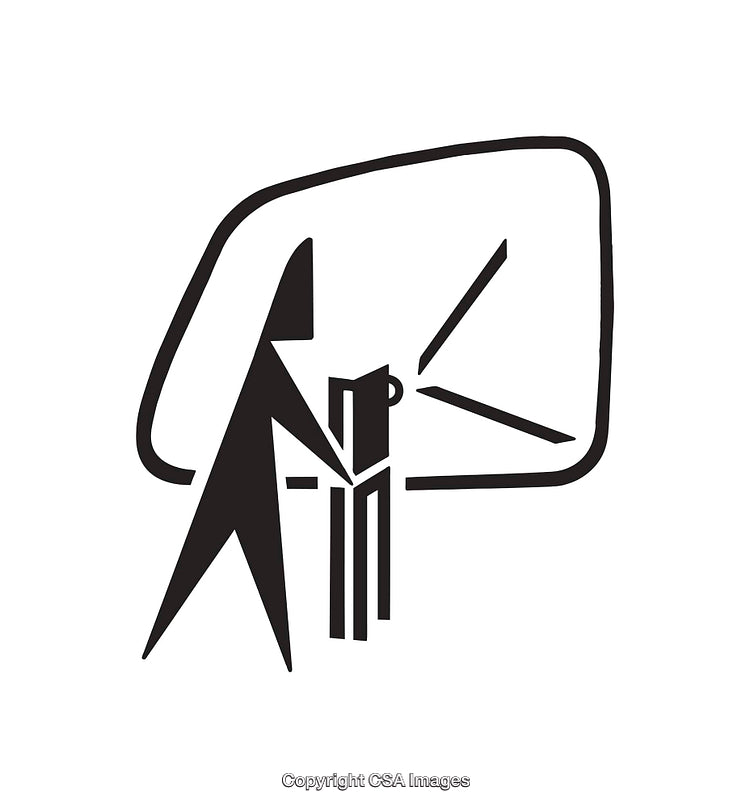 Black and White Line Art of a Person Using an ATM Device