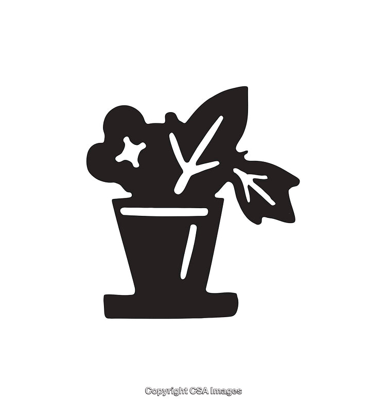 Black and White Line Art Illustration of a Potted Plant