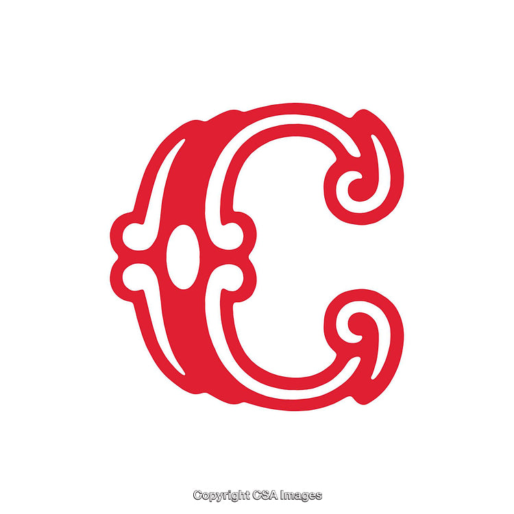 Illustration of Ornate Red Letter C on White Background
