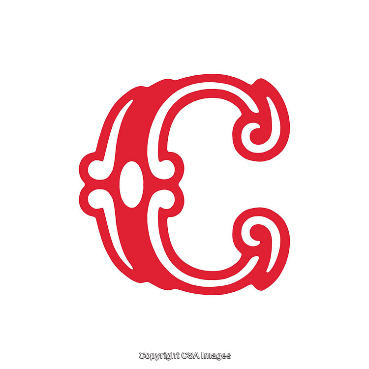 Illustration of Ornate Red Letter C on White Background