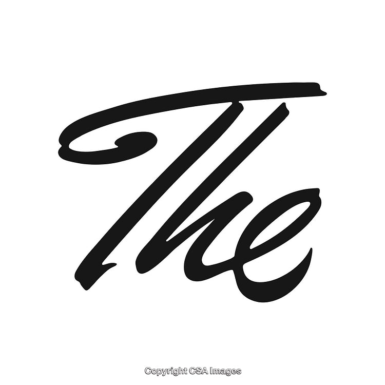 Elegant Calligraphic Lettering of the Word "The" in Black on White
