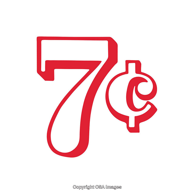 Retro Style Red 7 Cents Number Graphic on White Background