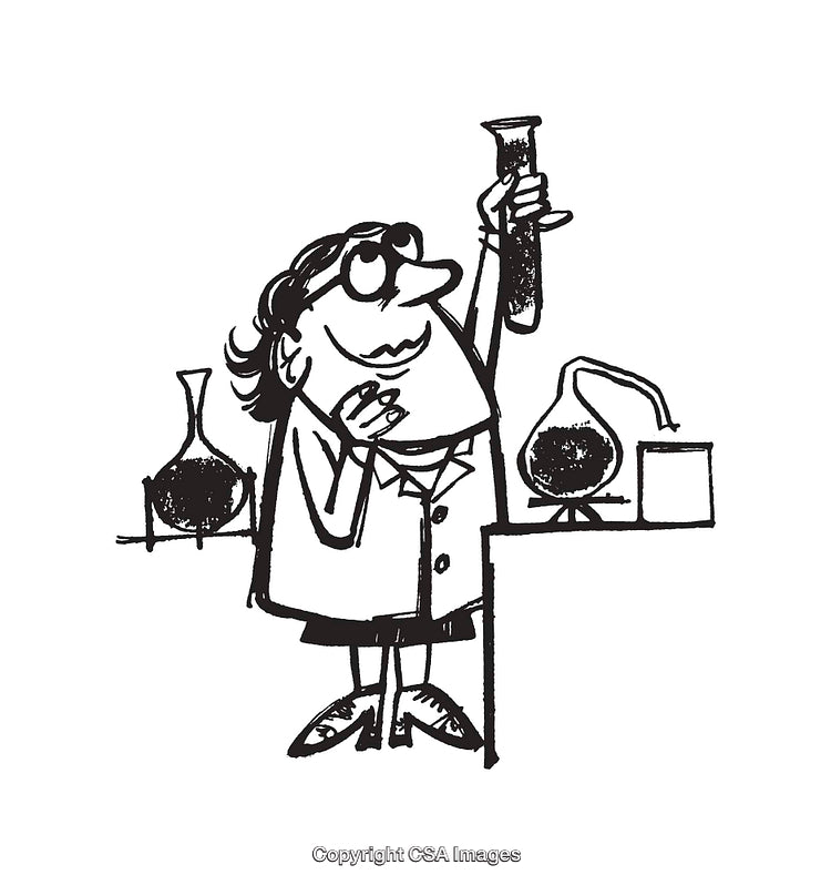 Cartoon Scientist Examining Test Tube in Laboratory with Chemistry Equipment