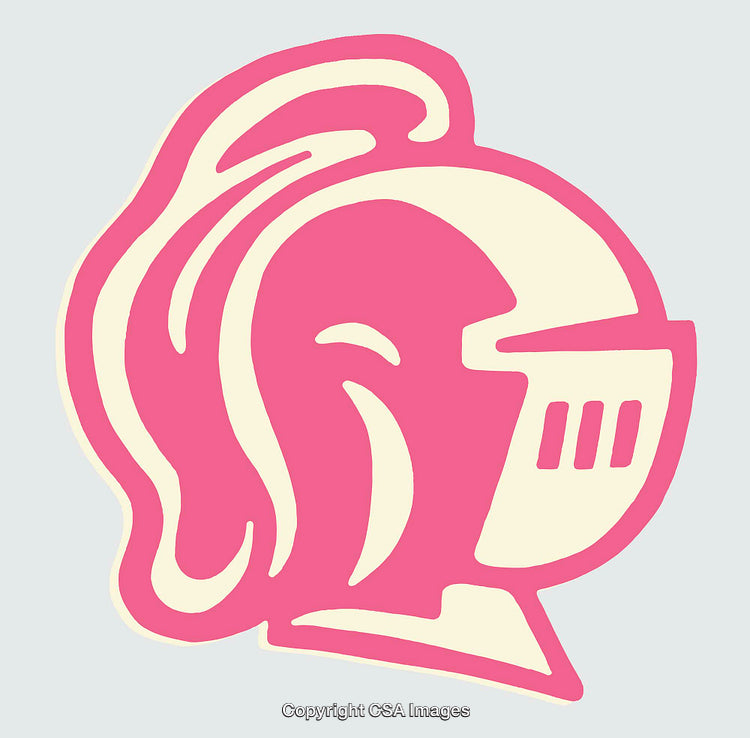 Pink and Cream Knight Helmet Illustration with Bold Lines