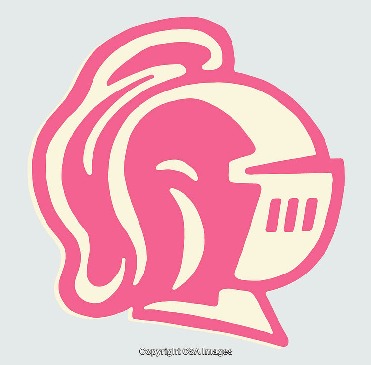 Pink and Cream Knight Helmet Illustration with Bold Lines