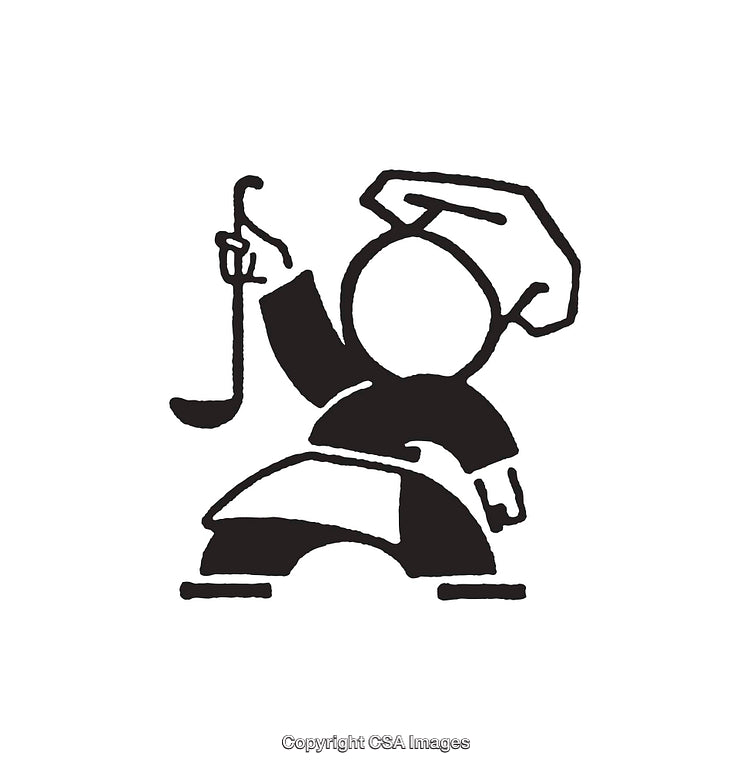 Black and White Line Art Chef Illustration with a Serving Ladle