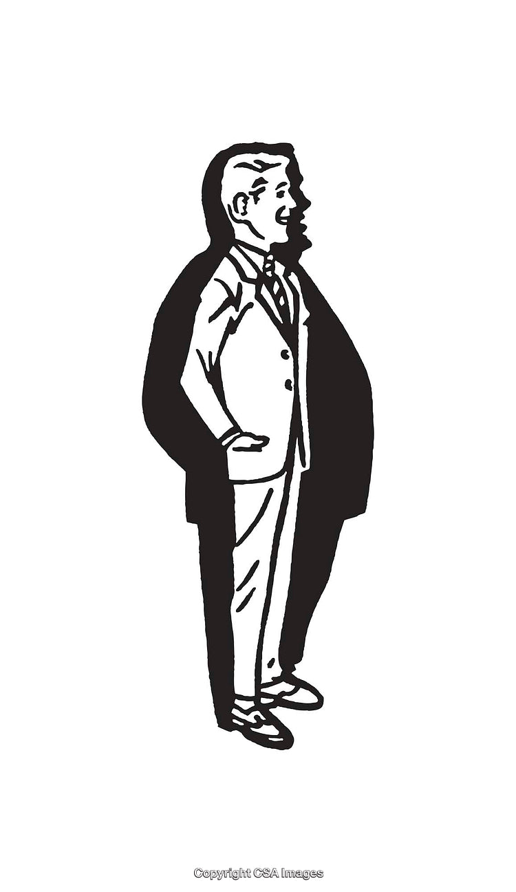 Black and White Retro Man Illustration with Shadow Silhouette