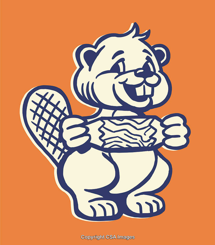 Cute Cartoon Beaver Holding Wood Illustration with Playful Expression