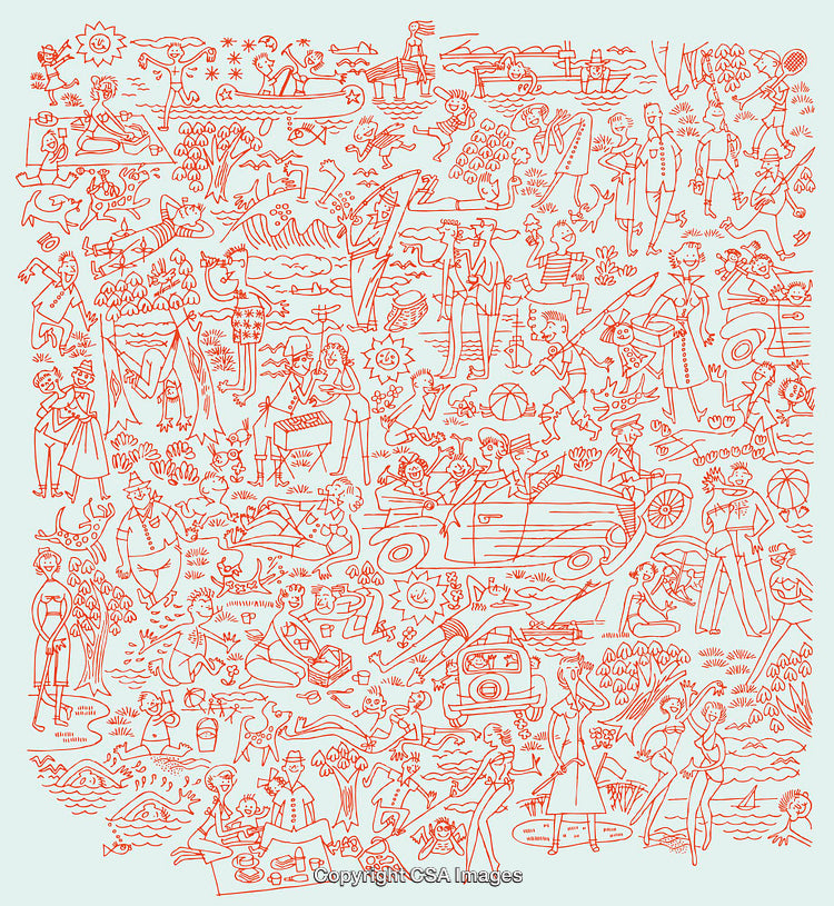 Illustrated Scenes of Relaxing Outdoor Activities in Line Art