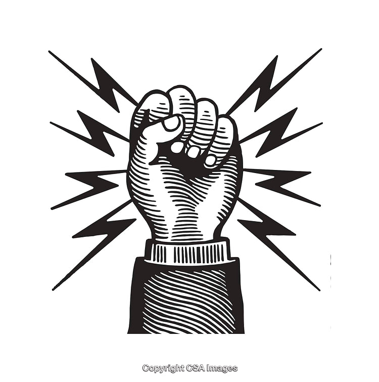 Illustration of Fist Surrounded by Lightning Lines Signifying Power and Energy