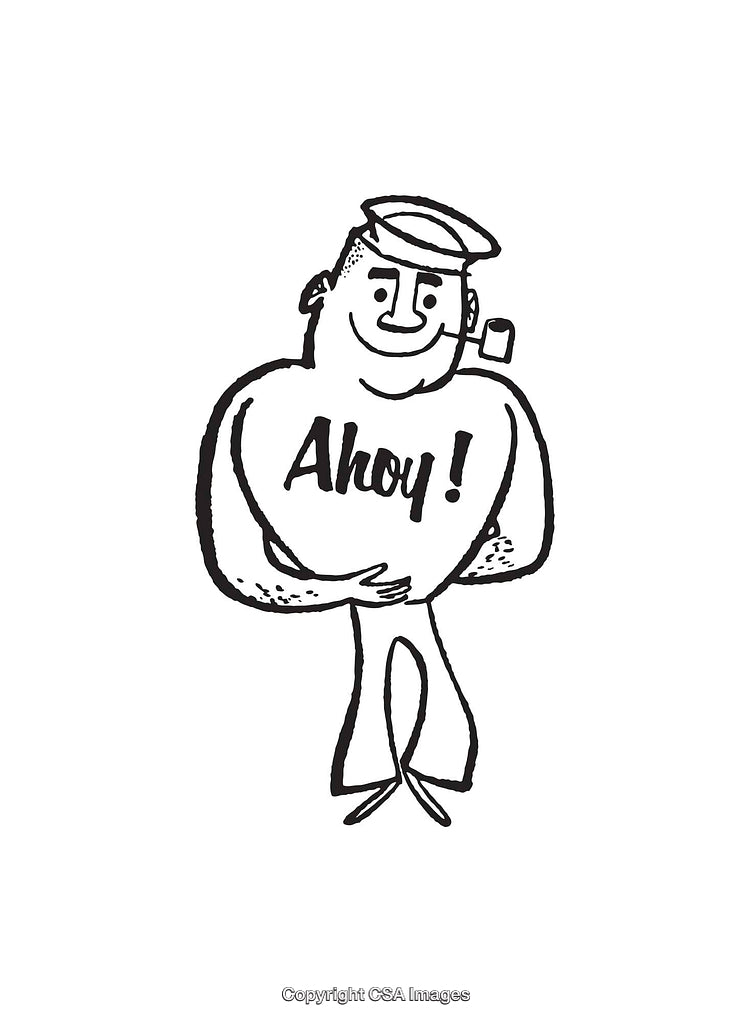 Charming Black and White Line Art of a Sailor Holding a Greeting