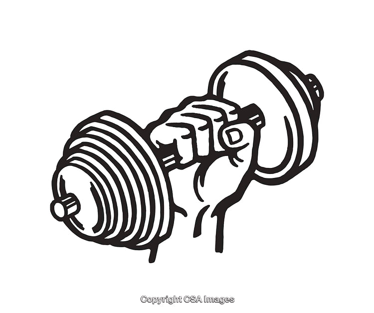 Hand Holding Dumbbell in Black and White Line Art Illustration