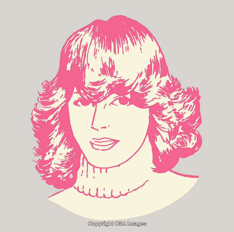 Pink Line Art Illustration of a Retro Woman's Portrait on Grey Background