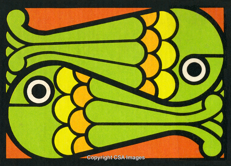 Abstract Illustration of Symmetrical Fish with Vibrant Colors and Geometric Patterns