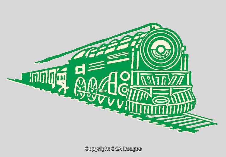 Retro Green Locomotive Illustration on Gray Background