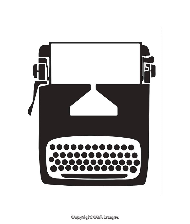 Minimalist Black and White Typewriter Art Illustration on White Background