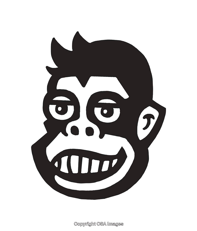 Abstract Black and White Line Art of a Monkey Face