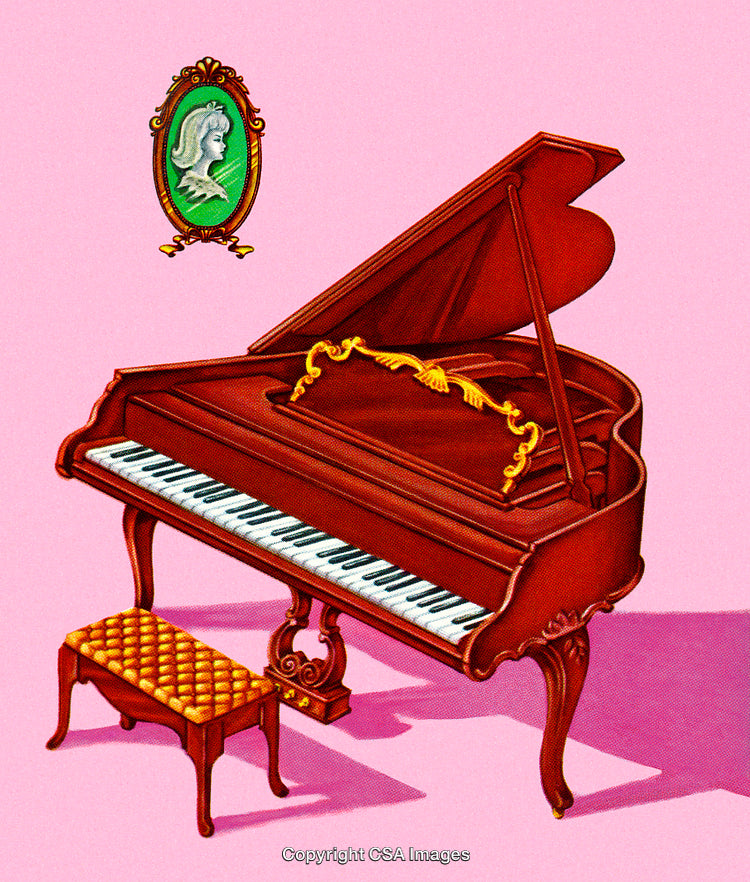 Elegant Grand Piano in a Pink Interior with Artwork on the Wall
