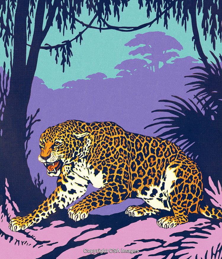 Illustrative Depiction of a Leopard Amidst a Vibrant Jungle Scene