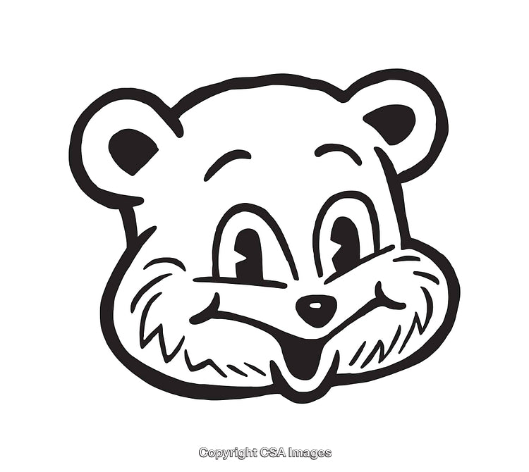 Black And White Line Art Illustration of a Smiling Cartoon Bear Head