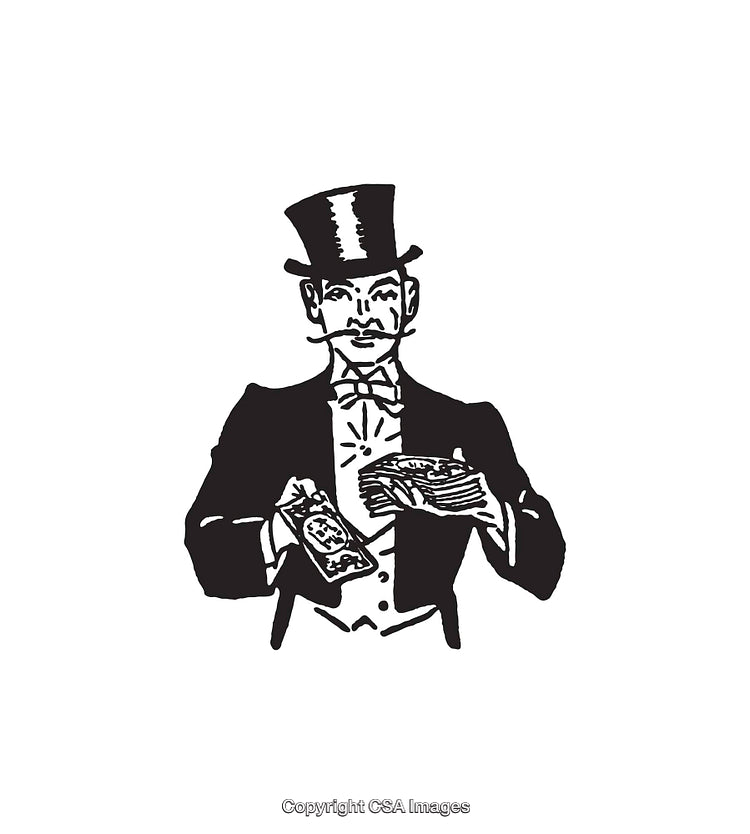 Vintage Line Art of Gentleman With Money and Top Hat