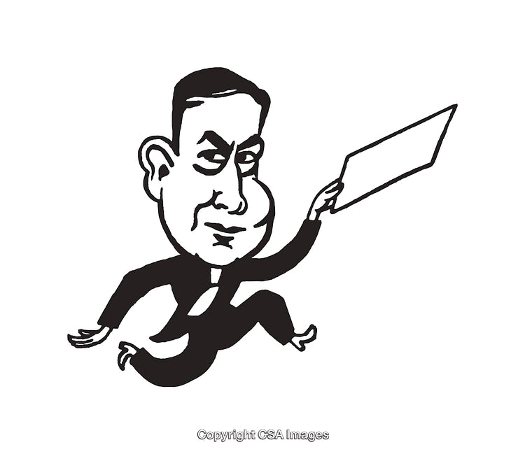 Black And White Line Art Caricature of a Businessman Holding Paper