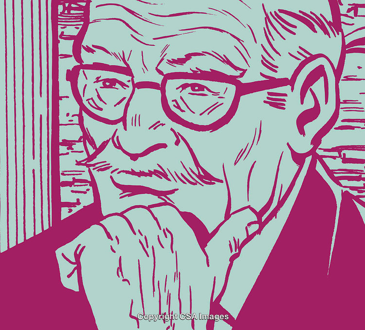 Pop Art Style Illustration of a Thoughtful Elderly Man in Glasses