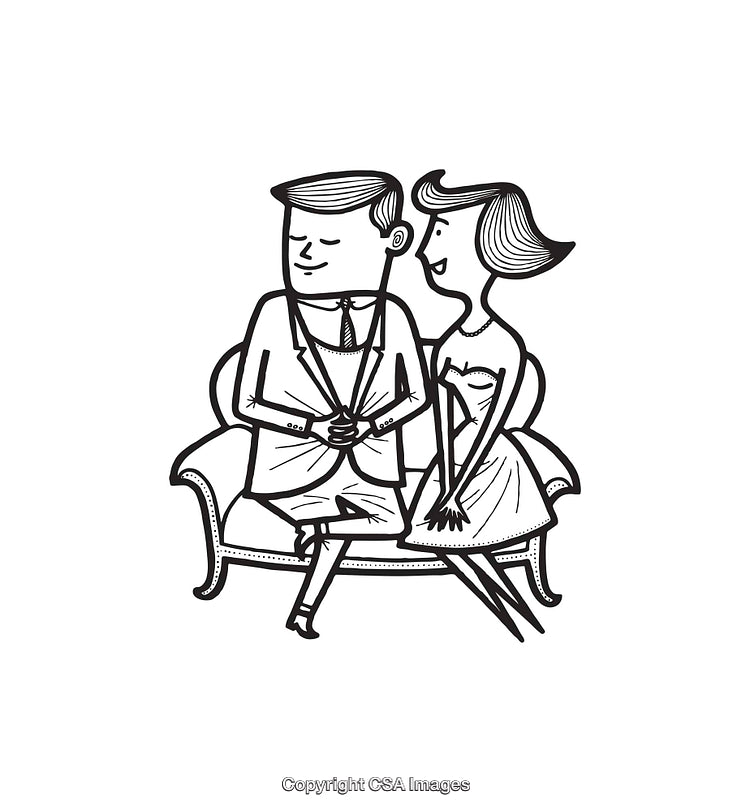 Vintage Line Art Couple Sitting Together in Retro Style Illustration