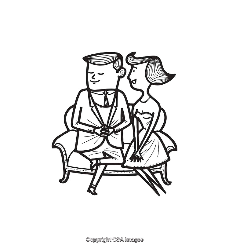 Vintage Line Art Couple Sitting Together in Retro Style Illustration