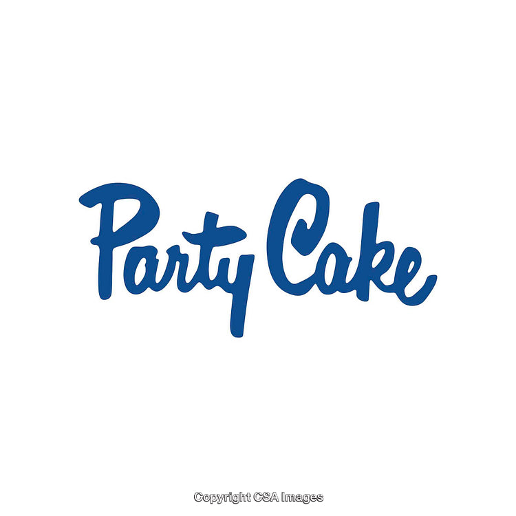 Blue Script Style Text Logo Featuring the Phrase 'Party Cake'