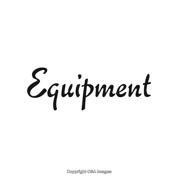 Elegant Black Brush Script Spelling the Word Equipment on White Background