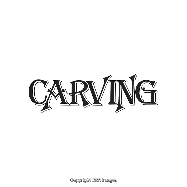 Stylized Decorative Lettering Design with Carving Aesthetic in Black and White