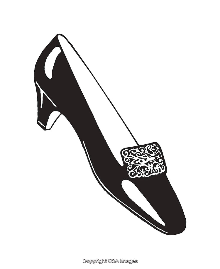 Elegant Black and White Line Art Illustration of a Women’s Dress Shoe