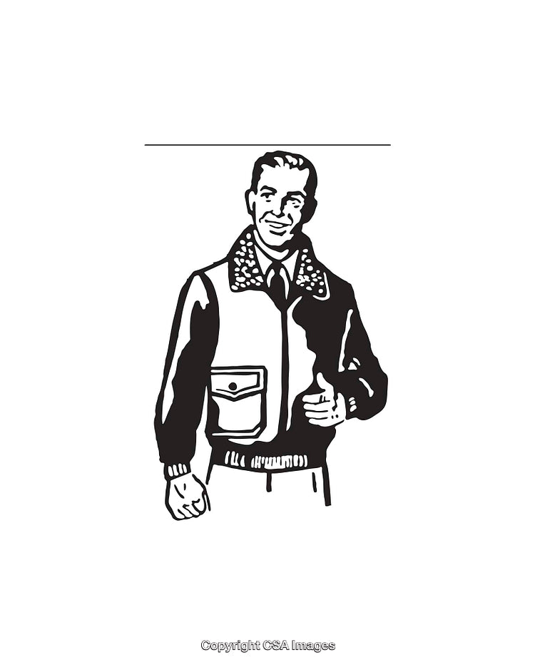 Retro Line Art Illustration Of A Man Wearing A Stylish Jacket