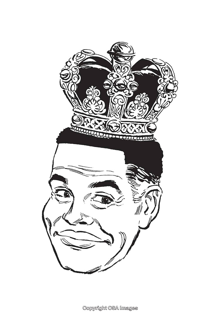 Black and White Line Art of A Smiling Man Wearing A Royal Crown