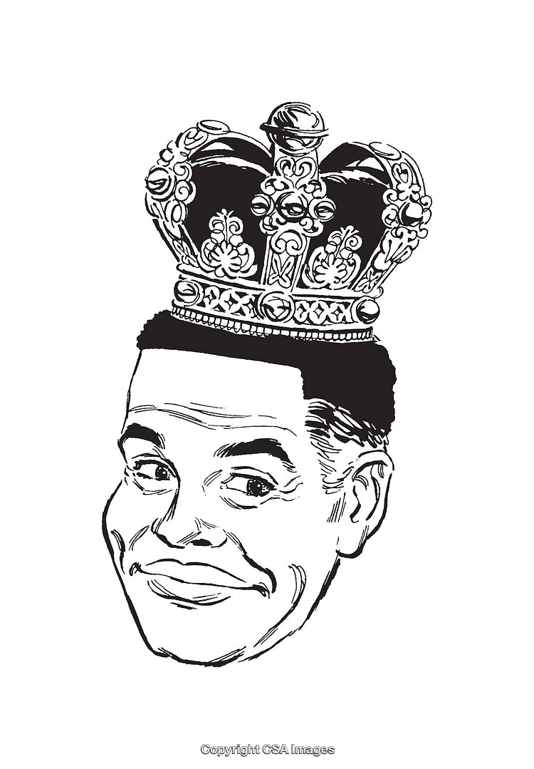 Black and White Line Art of A Smiling Man Wearing A Royal Crown