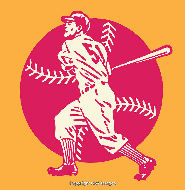 Vintage Baseball Player Illustration with Bold Graphic Colors and Classic Pose