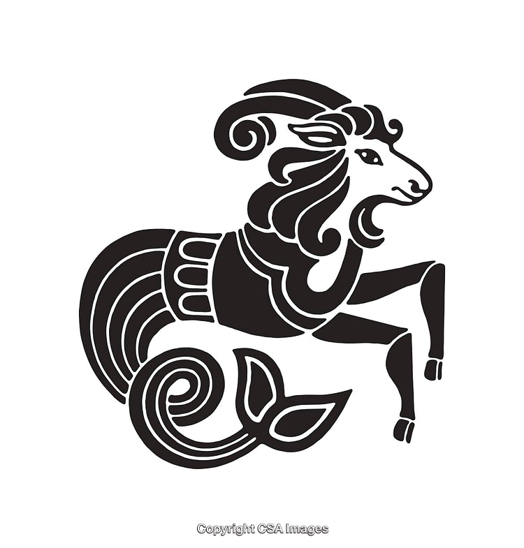 Black and White Illustration of Capricorn Zodiac Sign Line Art Design