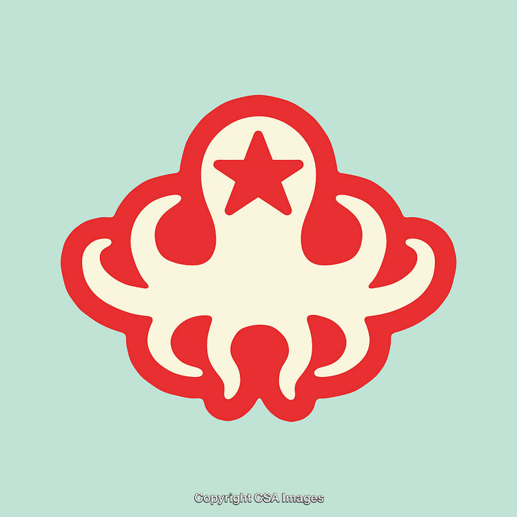 Octopus Illustration Featuring Star Design in Bold Red and Cream Tones